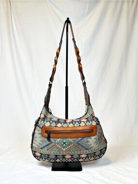 Sam & Hadley Blue Southwestern Aztec Tapestry Braid Tassel Western Shoulder Bag